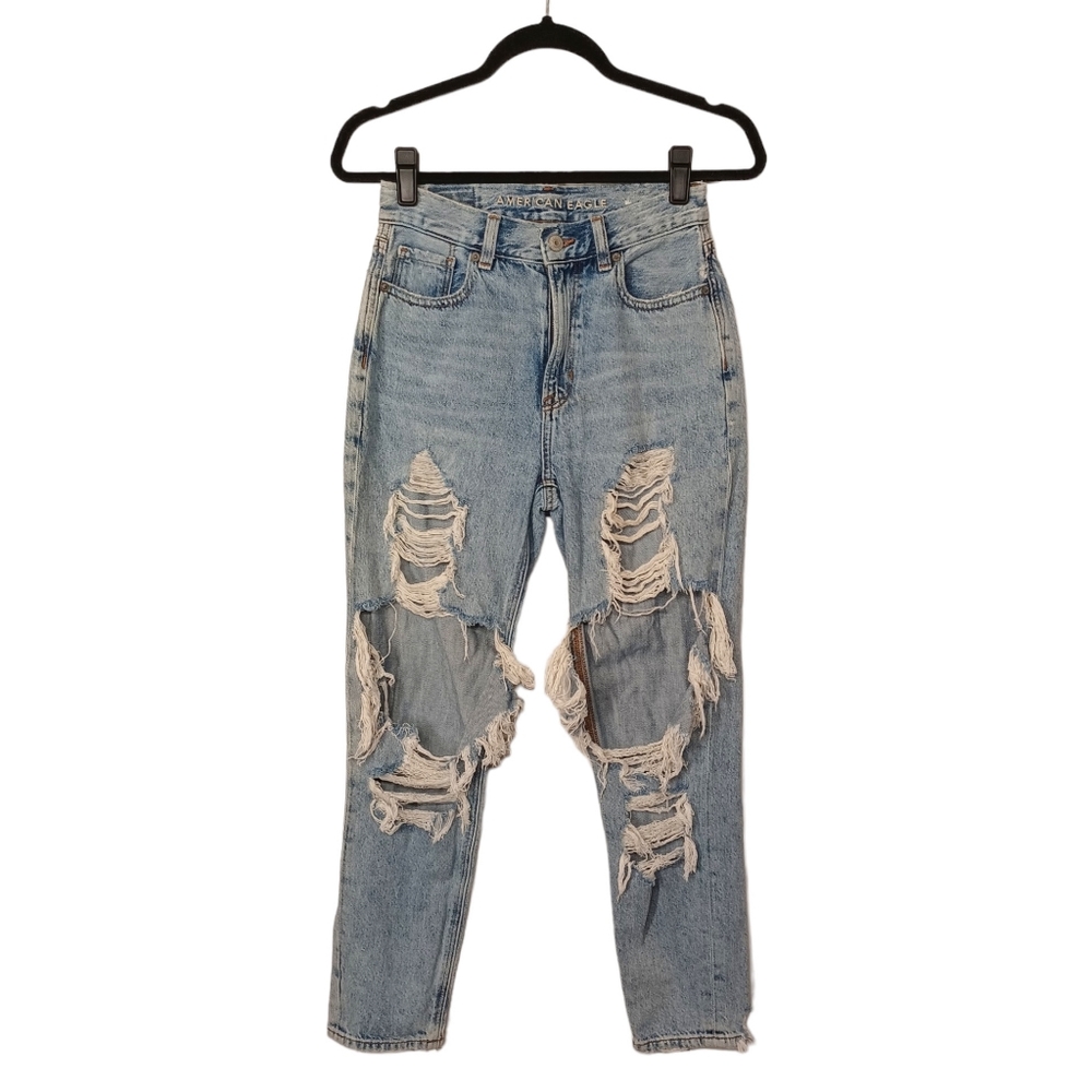 AMERICAN EAGLE Distressed Thrashed Slim Light Blue Wash Denim Jeans 0 (XS)